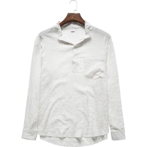 2021 Fall Fashion Mens Cotton Linen Shirts For Men Vintage Solid Plain Shirt Stand Collar Casual Long Sleeve Henley Shirt