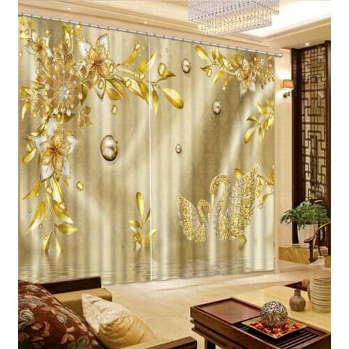 European Printing Curtains Drapes gold Luxury Curtain For Windows Living room Bedroom Decoration Blackout 3D Sheer Curtain