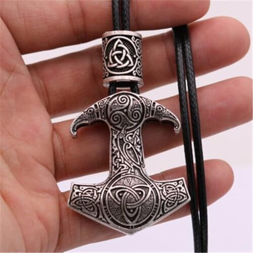 Norse Thor Hammer Mjolnir Pendant Viking Odin Raven Triskele Trinity Amulet Jewelery Wicca Talisman Runes Beads Mens Necklaces