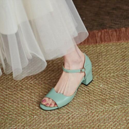 New Womens Shoes Fashion Casual Buckle Strap Square Heel Sandals Med Heel Shoes Female Sexy Party Sandals Plus size 31-43