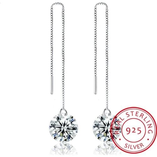 Crystal From Swarovski Round Charm Tassels Long Drop Earrings for Women Fine Jewelry Vintage 925 Silver For Women Party Brinco