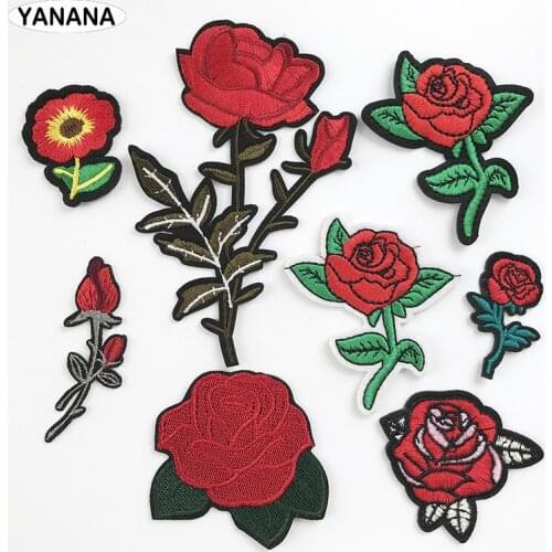 Rose flowers Badges Embroidered Stickers Iron on for Jacket Jeans Decoration DIY