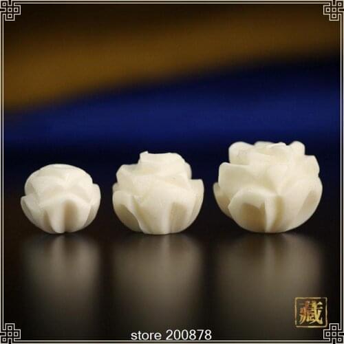TSB0321 Wholesale Tibet Yak Bone carved White Padma Lotus Prayer Mala Loose beads 8/10/12mm 10 beads lot