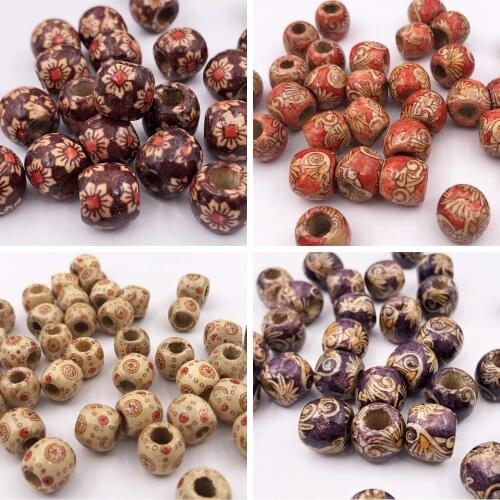 100PCs 11X12mm Bucket shape Painted Leopard Drum Wood Beads Big Hole: 5mm Beads For CharmJewelry Making Accessories DIY Beading