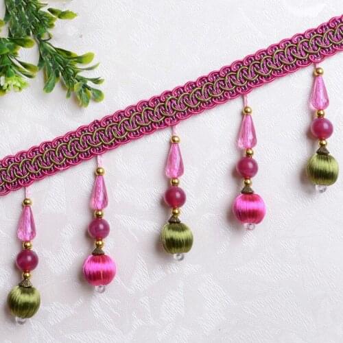 12M/Lot 8.5cm Wide Crystal Beads Curtain Lace Trim DIY Sewing Curtain Sofa Decorative Lace Ribbon Tassel Fringe Accessories