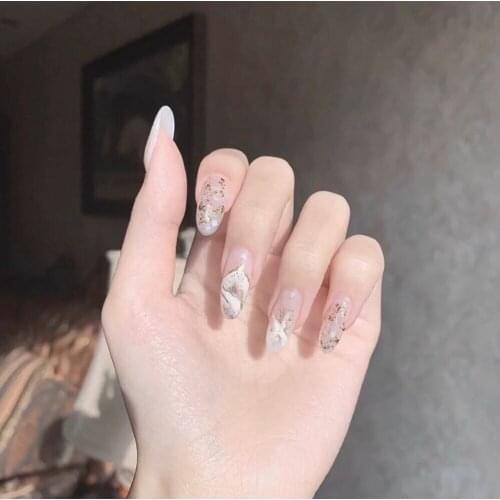24pcs Hill Pattern Gold Powder Long Fake Nails Full cover Fake Nails Glue DIY Manicure Nail Art Tools