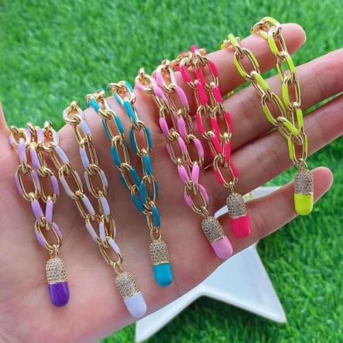 5PCS, CZ Pave Enamel Capsule Pill Pendant Necklaces Chunky Chain Necklace Choker for Women Hip Hop Punk Crystal Jewelry Gift