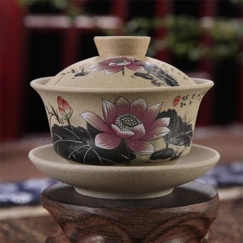 130ml Teaware Antique Coarse Pottery Hand Painted Gaiwan Tea Cup Ceramics Cup Kung Fu Tea Set Bowl Chinese Tea Master Cup Tureen