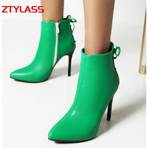 Black Pink Yellow White Sexy Stiletto Womens Boots Spring Autumn Ankle Boots Super High Heel Booties Zipper Winter Woman Shoes