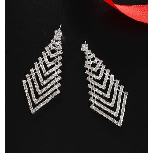 European Exaggerated Multi-layer stripe Drop Earrings Women Shiny Rhinestone Geometric Dangle Earrings Party Jewelry Gifts E770