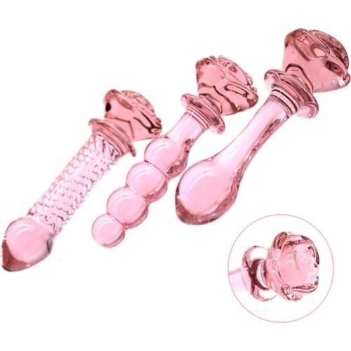 Unisex Crystal Glass Dildo Anal Bead Plug Vaginal Stimulation Sex Toys with Flowers Erotic Tail Accessories for Bdsm Adult Games