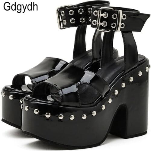 Gdgydh Great Quality Plus Size 43 Chunky High Heel Shoes Black Gothic Cool Summer Platform Sandals Women Ankle Buckle Bright