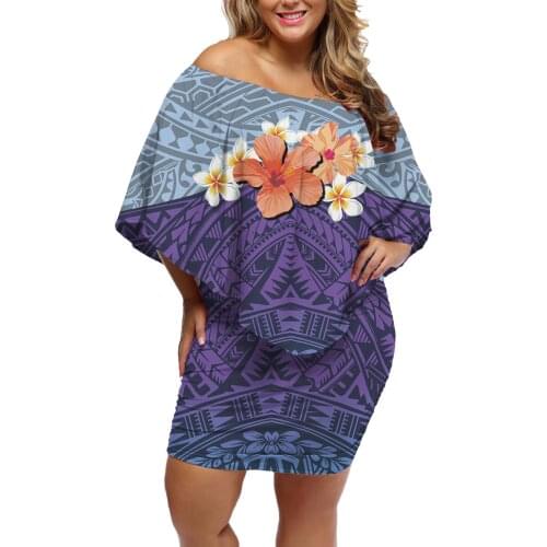 Hycool New Arrival Patchwork Design Off Shoulder Bustier Dress Vendors Polynesian Tribal Hibiscus Print Summer Women Dress 2021