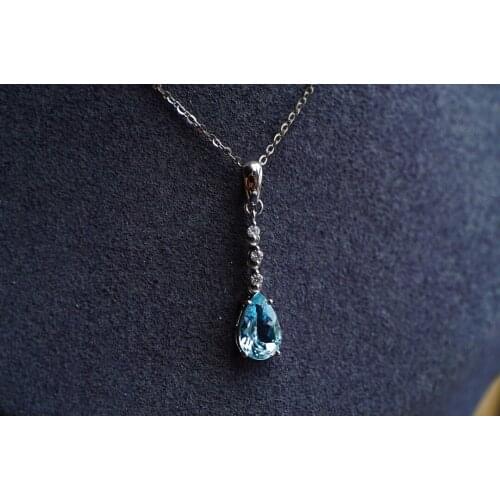 J624 Fine Jewelry Real Pure 18K Gold Jewelry AU750 Natural Aquamarine Gemstone Pendants for Women Fine Necklace