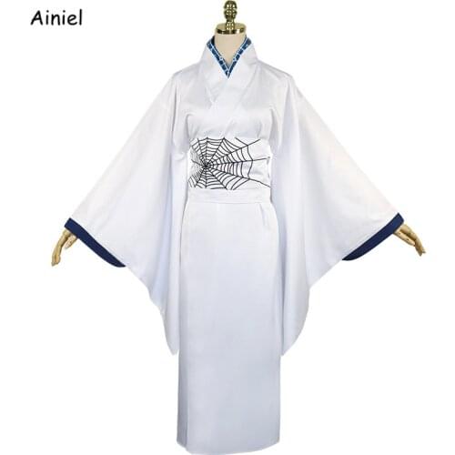 Anime Demon Slayer Kimetsu No Yaiba Cosplay Kimono Spider Sister Costume Ruis White Suit Dress Spider web pattern Clothes
