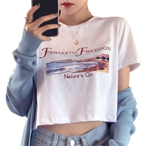 Fashion Women Crop Top T-shirt Summer Letter Print Short Sleeve O Neck Loose Fit Short T shirts tee tops for women female