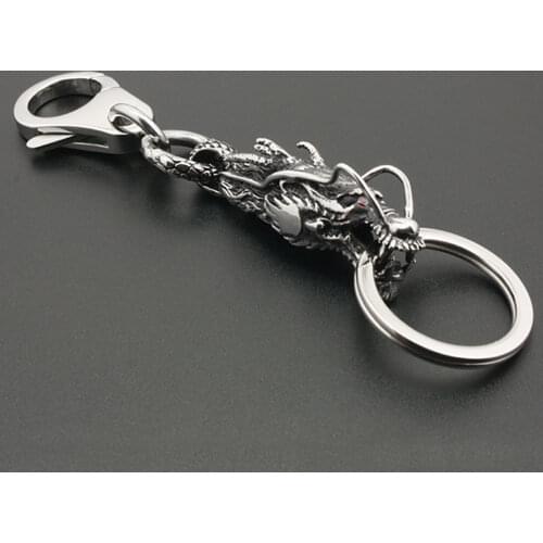 Unique 316L Stainless Steel Dragon KeyRing Mens Boys Biker Rock Punk Keychain 3H004KC (3P3)