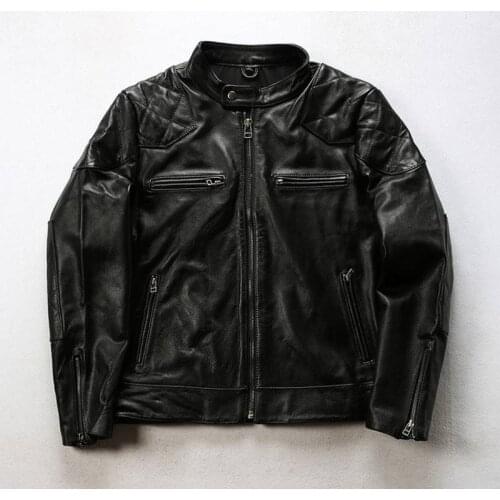 2021 spring and autumn brand leather mens fashion collar leisure oblique rhombic locomotive leather coat