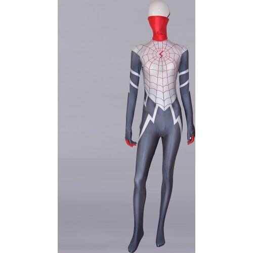 Newest Hot Sale Silk Symbiote Girl Costume Cosplay Costume 3D Print Spandex Halloween Zentai Bodysuit With Half Mask