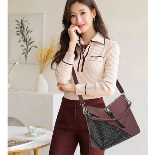 2021 New Winter PU Leather Handbag Ladies Sequin Stitching Shoulder Bag Large Capacity Messenger Bag Fashion Casual Shoulder Bag