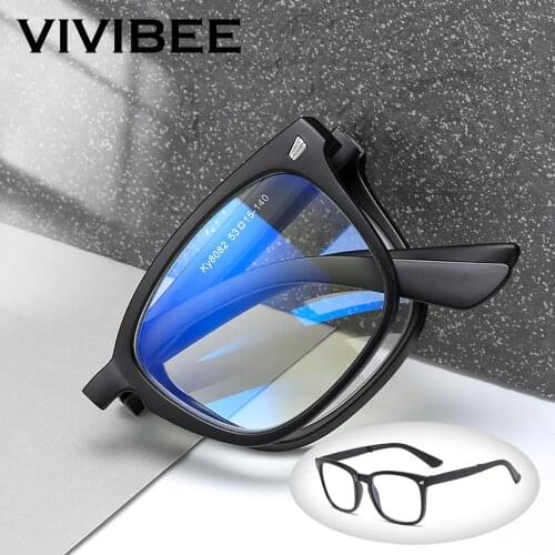 VIVIBEE Folding Anti Blue Light Blocking Glasses Men Square Classic Black Frame Computer Eyeglasses 2022 Women