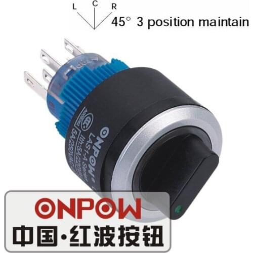 ONPOW 22mm Three position Maintain 2NO2NC Ring LED illuminated Plastic selector switch (LAS1-AWY-22X/31/G/12V) CE, UL, ROHS