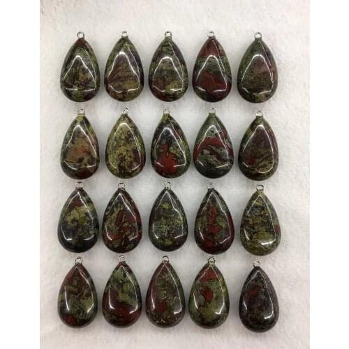 Wholesale 10pcs/Pack Dragon Blood Stone Bead Pendant,Pear Shape Gem Stone Jewelry Necklace DIY 32mm