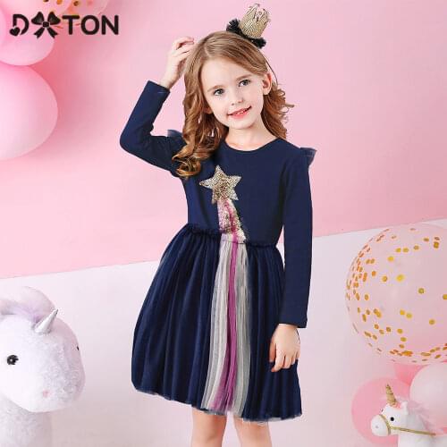 DXTON Girls Dresses Elegant Girls Princess Dress Star Sequin Kids Birthday Party Vestidos Patchwork Children Autumn Girl Costume