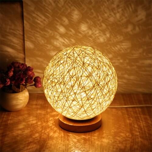 Twine Wicker LED Desk Table Lamp 220V EU Plug Night Light Dimmable Bedside Lamp Bedroom Decoration Desk Lamp Creative Gift