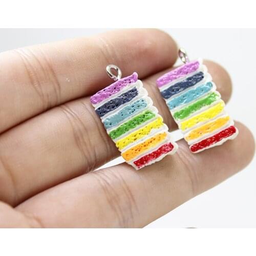 10pcs-- 12*20mm Resin Rainbow Cake Polymer Slime Charms Pendants for Jewelry DIY handmade Earrings.Bracelet Necklae