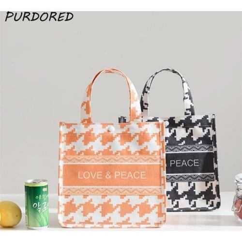 PURDORED 1 Pc Fashion Women Lunch Bag Large Food Picnic Lunch Box Bag Insulated Cooler Bags Fresh Bento Food Pouch Lady Handbag