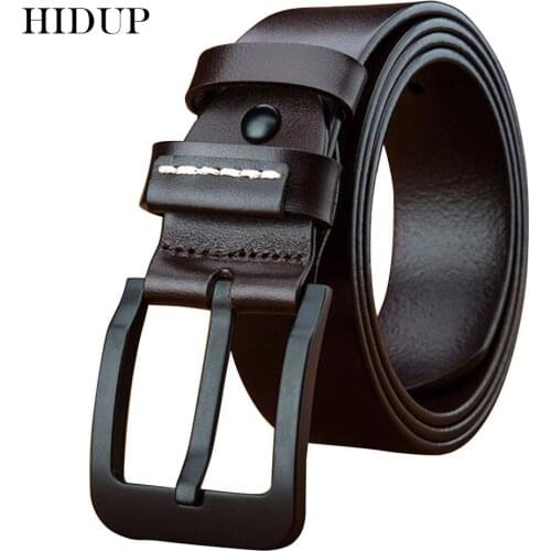 HIDUP Quality Design Cowhide Leather Men Cow Genuine Leather Belt Cowhide Pin Buckle Belts 3.8cm Width Jeans Accessories NWJ603