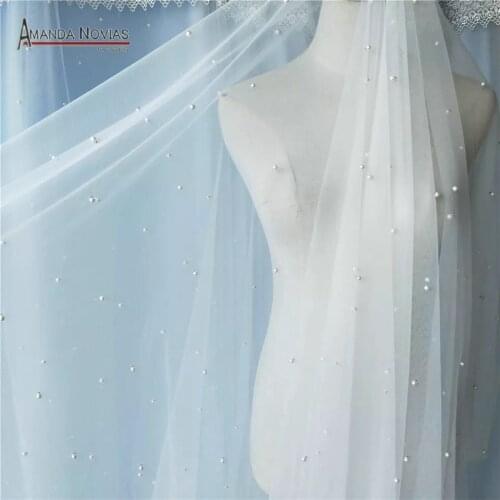 300cm Long Pearls Veil Only Ivory Color luxury full pearls bridal veil 1.5m width no comb