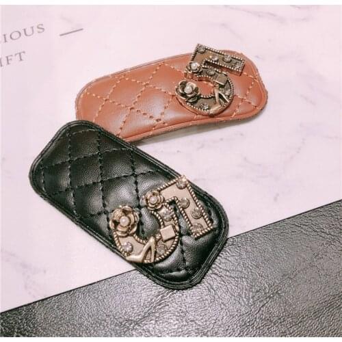Luxury Leather Vintage Women Number 5 Hair Barrettes Casual Beauty Brand Korean Colors Hair Clips Girl Elegant Hairpins