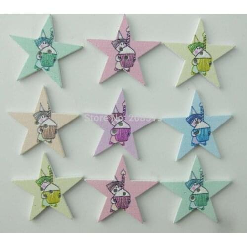 WBNNON 31MM star buttons scrapbooking use multicolors 100 pieces printed baby wooden button