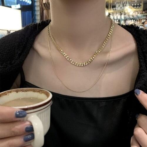 VENTFILLE 925 Sterling Silver Golden Double Layer Chain Necklace Clavicle Chain for Women Simply European Style Popular Jewelry