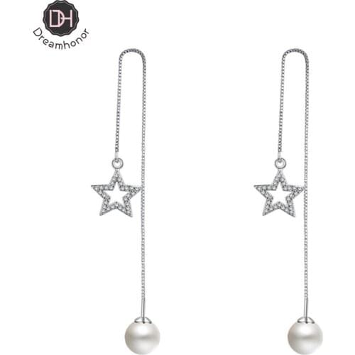 Dreamhonor 925 Silver Ear Line Long Drop Earrings 2021 Fashion Women Five Star Earrings Summer Jewelry Girls Party Gift