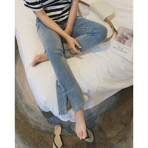 2021 Womens High Waist Flare Split Hem Pencil Denim Pants Jeans Y2k Za Woman Streetwear Girls Vintage Clothes Fashion Trouser