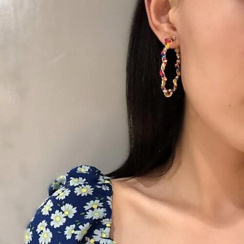 2020 New Colorful Bead Hoop Earrings for Women Exaggerates Oversize Circle Ear Rings Earrings Fashion Europe Nightclub Jewelry