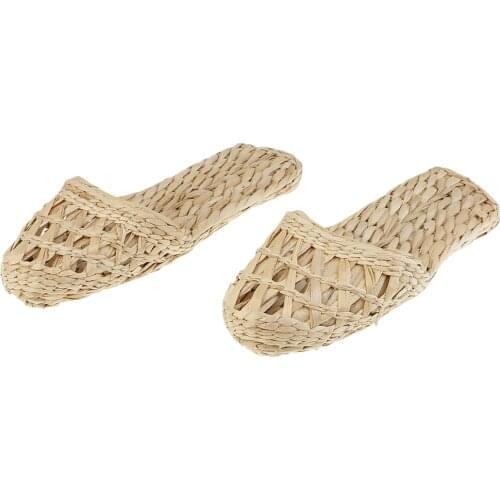 1 Pair of Handmade Straw Rattan Knitted Slippers Summer Sandals Flat Sandal Slipper Radom Ship