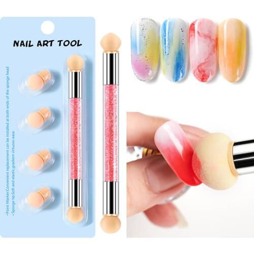 1pc Double-ended Gradient Shading Pen Dotting Brush Sponge With 4 Replace Sponge Heads For Ombre Gradient Nails Painting Tool