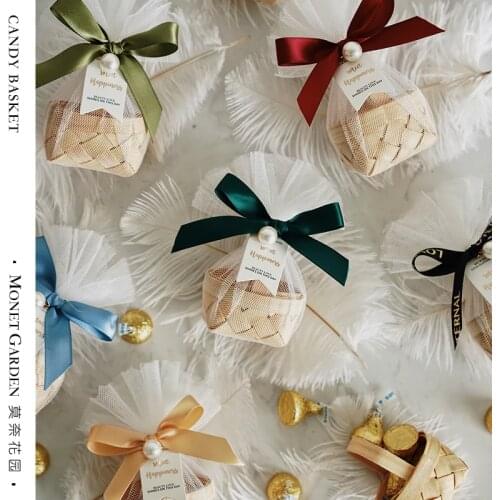 10Pcs/Lot Creative Bamboo Basket Candy Box Unique Light Yarn Wedding Gift Basket Chocolate Favor Packaging Boxes Party Supplies