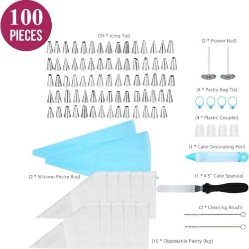 Meibum 100 Pcs Cake Decorating Tools Icing Piping Tips Cream Bag Pastry Nozzles Converter Confectionery Cupcake Dessert Baking