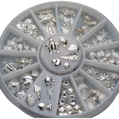 120 Pcs Women Nail Art Decoration Mini Ocean Accessories Silver Shell Conch