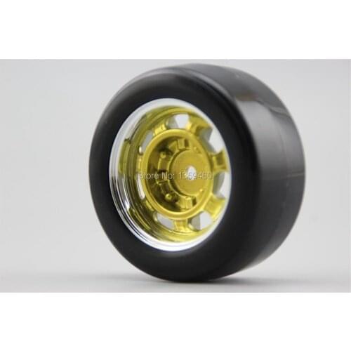 4pcs RC Hard Slick Drift Tires Tyre Wheel Rim Classic2CG 6mm offset (Chrome+Painting Gold) fits for 1:10 Drift Car 11093+20065