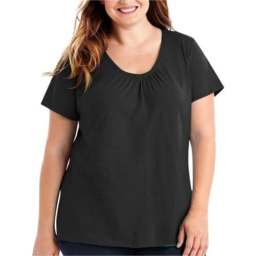 5xl Plus Size Black Tops And Shirts Vetement Femme 2021 Women Fashion Solid Color Loose Tops Short Sleeve Shirt V-neck Tops