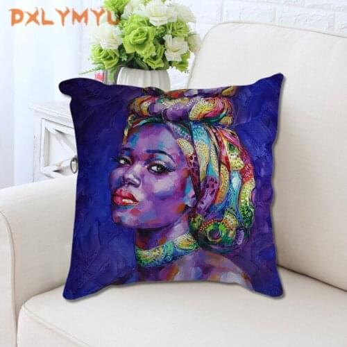 African Portrait Oil Painting Print Polyester Pillow Case Sofa Cushion Cover Home Decorative Pillows Cover