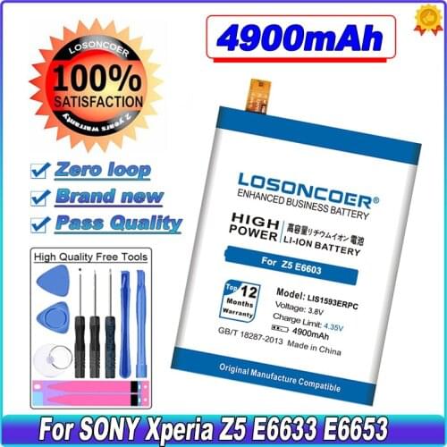 LOSONCOER 4700mAh LIS1593ERPC Battery For Sony Xperia Z5 Battery E6603 E6653 E6633 E6683 E6883 Battery