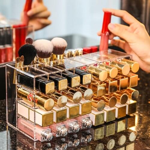 Acrylic Makeup Brush Tools Holder 16 Slots Lipstick Box Display Stand Lip Gloss Sundry Storage Box Cosmetic Makeup Organizer Holder
