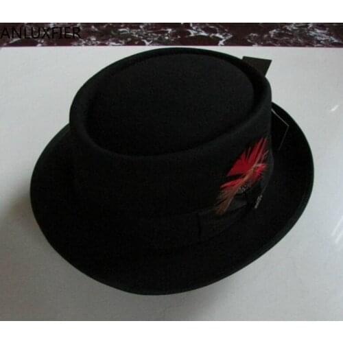 B-8129 Mens New Wool Hat Male Fashion Fedoras Woolen Cap Wide Brim Joker Men and Women Double Black Bowtie Retro Joker Cap